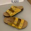 En Stock~Versión de Piel de Vaca Sandalias tipo Birkenstock con Suela de Corcho para Mujer, Adecuadas para Uso Exterior en Verano, Cómodas, Antideslizantes, Sandalias de Deslizamiento Casuales
