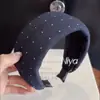 Faixa de Cabelo Estilo Coreano com Bolinhas Azul Denim Esponja Borda Larga para Mulheres Topo Alto Crânio Pressionando Cabelo Faixa de Cabelo Faz o Rosto Parecer Menor Clipe de Cabelo de Temperamento de Alta Qualidade