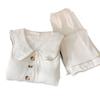 Pijamas de Primavera y Otoño para Mujer Tejido Crepé Manga Larga Cuello de Muñeca Cárdigan Almohadilla de Pecho Fija Casual Lindo Suelto Ropa para el Hogar
