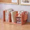 Soporte de escritorio sencillo para libros para estudiantes, estante de almacenamiento de libros para dormitorio con portalápices, estante de almacenamiento de archivos para oficina