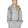 Cárdigan Holgado Y2K con Diseño Hueco, Color Sólido, Estilo Europeo y Americano, con Cremallera, Sudadera con Capucha Unisex de Moda para Otoño e Invierno