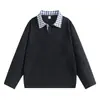 Camisa de Punto con Cuello de Patchwork Falso de Dos Piezas para Hombre Otoño Invierno Suéter Holgado de Manga Larga Top Casual Retro