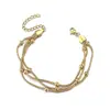 Pulsera de Cadena de Hueso de Serpiente Geométrica Simple Más Vendida en Europa y América para Mujeres, de Tres Capas, Lujo Ligero, Joyería de Acero de Titanio de Gama Alta
