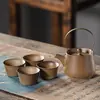 Juego de Té Retro de Cerámica Gruesa y Porcelana con Viga Elevadora, Una Tetera, Dos, Cuatro, Seis Tazas, Estufa de Carbón, Preparación de Té, Caja de Regalo para Exterior y Hogar