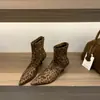 Zapatos de Tacón Alto y Fino, Botines Estrechos de Punta Animal Print Leopardo, Botines Cortos, Botas de Mujer, Botines Franceses de Ante Marrón Otoño e Invierno 2025
