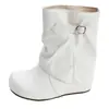Hebilla de Cinturón Estilo Retro Botines de Suela Gruesa para Mujer, Botas Martin de Ante con Tacón Oculto de Verano, Botas Versátiles Holgadas, Botas de Caña Ancha