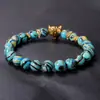 Pulseira de Cristal Curativo com Pedra Olho de Tigre e Contas de Malaquita, Design Unissex com Formas de Leão e Leopardo