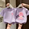 2026 Camiseta de Manga Corta con Cuello Redondo de Algodón Puro para Niñas Camiseta de Manga Corta para Niñas Ropa de Verano para Niños Mayores