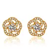 Arete de Rosa Giratoria Plata Temperamento Chapado en Oro de 18K Estrella Temperamento Giratorio Amor Flor Zircón Simple Flash