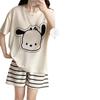 Camisón de verano de manga corta con estampado de dibujos animados para mujer, estilo coreano, holgado, de talla grande, para dormitorio y hogar, con almohadilla para el pecho