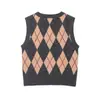 Exportación Transfronteriza Ropa de Mujer Otoño e Invierno 2025 Estilo Europeo y Americano Cuello Redondo Sin Mangas Patrón de Rombo Estilo Chaleco Prendas de Punto para Mujer