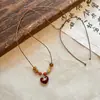 Colar com Pingente Redondo de Coração com Contas de Madeira de Casca de Coco Corrente de Clavícula Estilo Étnico Retrô Corrente para Suéter Design de Nicho