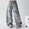 Comércio Transfronteiriço Jeans Feminino Retrô Americano Romântico Lavado Desgastado Cintura Baixa Solto Reto Perna Larga Comprimento Total