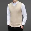 Nova coleção de inverno para exportação: colete de tricô liso, versátil, com decote V masculino, suéter de lã e top sem mangas