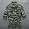Camisa de camuflaje para hombre de manga larga de algodón, estilo casual europeo y americano, primavera/verano, con múltiples bolsillos, camisa de trabajo lavada, disponible para dropshipping