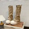 Botas con plataforma de suela gruesa, botas de motociclista para mujer, nuevo estilo de bota de pantalón para verano y otoño 2026, botines western de mezclilla sin cordones, modernos