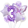 Balão de Folha de Alumínio Digital Novo Roxo Borboleta Decoração Coração Fosco Estrela de Cinco Pontas Imprimido Borboleta Primeiro Aniversário