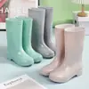 Botas de Lluvia para Mujer, Impermeables, Antideslizantes, de Caña Media y Alta, Zapatos de Goma para Adulto, Algodón de Cocina, Cálidos y de Terciopelo