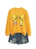 Moletom casual elegante feminino outono e inverno gola redonda com laço amarelo Amazon eBay site independente moda