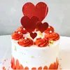 Cartão de inserção de terno de amor linda decoração de bolo de aniversário em formato de coração plug-in glitter casal proposta coração de pêssego vermelho plug-in