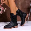Otoño 2026 Nuevo Estilo Europeo y Americano Botas Martin con Cremallera Tacón Grueso Punta Redonda Con Cordones Botines Cortos Botas para Mujer Venta al por Mayor