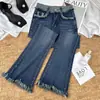 Jeans Bootcut de Barra Desfiada para Mulheres na Primavera e Outono de 2025 Cintura Alta Slim Franjas Ferradura Calças Flare para Mulheres