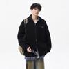 Jaqueta Cardigan Falsa de Duas Peças para Homem Outono e Inverno 2025 Nova Americana Solta Moletom Xadrez Jaqueta Esportiva Casual Masculina