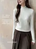 32091 # Nueva camiseta interior de felpa de coco extra gruesa para otoño e invierno con cuello alto, top cálido de manga larga con forro polar para mujer