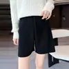 Moda shorts de pierna ancha suaves para mujer, 100% lana engrosada, nuevos shorts de cintura elástica de otoño, modernos