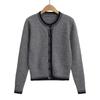 Cardigan de malha de manga comprida com contraste de cores estilo coreano feminino outono e inverno slim fit camisa de base emagrecedora gola redonda elegante top moderno