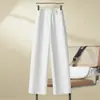 Pantalones Casuales Rectos Ajustados Sueltos Elásticos de Cintura Alta para Mujer 2025 Otoño Nuevo Pantalones de Pierna Ancha Estrechos de Nueve Puntos para Personas Pequeñas