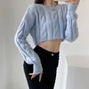 Suéter Corto Retorcido Sexy Estilo Chica Picante Europeo y Americano para Mujer Primavera y Otoño Nuevo Color Sólido Versátil Delgado Adelgazante Suéter Pulóver