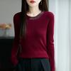 Camisa Básica de Lã Texturizada com Strass e Lantejoulas de Luxo Leve para Mulheres Outono e Inverno Nova Gola Redonda Efeito Emagrecedor Top Suéter Interno