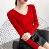 Top de punto fino para primavera y otoño 2026, nuevo y moderno, con cuello en V y manga larga, suéter interior de corte bajo para mujer, otoño e invierno