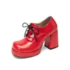 Mocasines de Mujer Estilo Británico Primavera y Otoño 2026, Zapatos de Plataforma con Tacón Alto de Charol, Tacón Grueso, Punta Cuadrada, Tallas 40-45