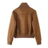 Moda feminina transfronteiriça 2026 estilo europeu e americano jaqueta bomber com bolso e aba textura de camurça para mulheres B126210