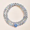 Pulsera estilo montaña Putuo de sándalo verde y cristal de obsidiana con piedra lunar gris y aguamarina, de doble capa para apilar, un regalo para la buena fortuna y la hidratación