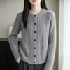 Cardigan Suéter de Tricô Retrô Estilo Coreano com Gola Redonda para Mulheres 2026 Outono Inverno Estilo Preguiçoso Macio Fofo Tricô Espessado Cardigan Suéter