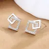 Pendientes Cuadrados Geométricos de Moda con un Diseño Elegante, Pendientes Huecos para Mujer, Joyería para Orejas Minimalista de Nicho Incrustada con Circonitas al por Mayor