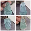 Jadeíta Azul Hielo Natural Grado A, Oro de 18 Quilates de Alta Gama Incrustado con Plata 925, Rodeado de Pedrería, Diseño Sencillo de Guanyin, Pieza Única