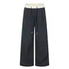 Pantalones casuales a cuadros estilo americano para hombre, corte holgado, moda urbana, bloques de color, cintura elástica, pantalones de pierna ancha rectos y fluidos