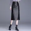 Falda midi con abertura irregular para mujer, nueva otoño/invierno 2026, falda de cuero PU de cintura alta adelgazante, elegante y simple, moderna