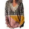 Sudadera casual para mujer, transfronteriza, nueva moda, estampado de bloques de color, cuello en V, manga larga, estilo europeo y americano
