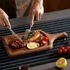 Bandeja de madera, tabla rectangular para bistec, tabla de cortar de madera maciza, plato para servir frutas, plato de madera ovalado para comida occidental, tabla para pizza