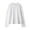 26 Primavera Nueva Ropa para Mujer Camiseta de Algodón de Fibra Larga de Xinjiang, Hombro Normal, Corte Ligeramente Holgado, Adelgazante, Antibacteriana, Sensación Fresca, Para Vestir en Capas, Manga Larga para Mujer