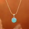 Colar com Pingente Redondo de Vidro Cristal Azul de Alta Qualidade, Corrente para Suéter Exquisita e Fashionável Popular Online Atacado