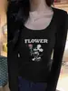 Top de Algodón Puro de Manga Larga para Mujer, Principios de Otoño, Cuello en U Estilo Americano, Diseño con Estampado de Mickey, Versátil, Ajustado, Camiseta Básica Adelgazante