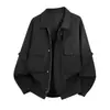 Nueva chaqueta de trabajo casual de otoño para hombre de Tangkezhe, chaqueta de vuelo vintage con cuello de solapa, abrigo versátil