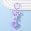 Llavero Colgante Lindo de Lazo y Corazón Producto DIY, Llavero de Perlas Cuadros Regalo Caja Sorpresa Accesorio para Cadena de Teléfono