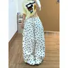 Pantalones casuales de lunares con bolsillo de corazón blanco para mujer, nuevo estilo de verano 2026, holgados, adelgazantes, de pierna ancha recta